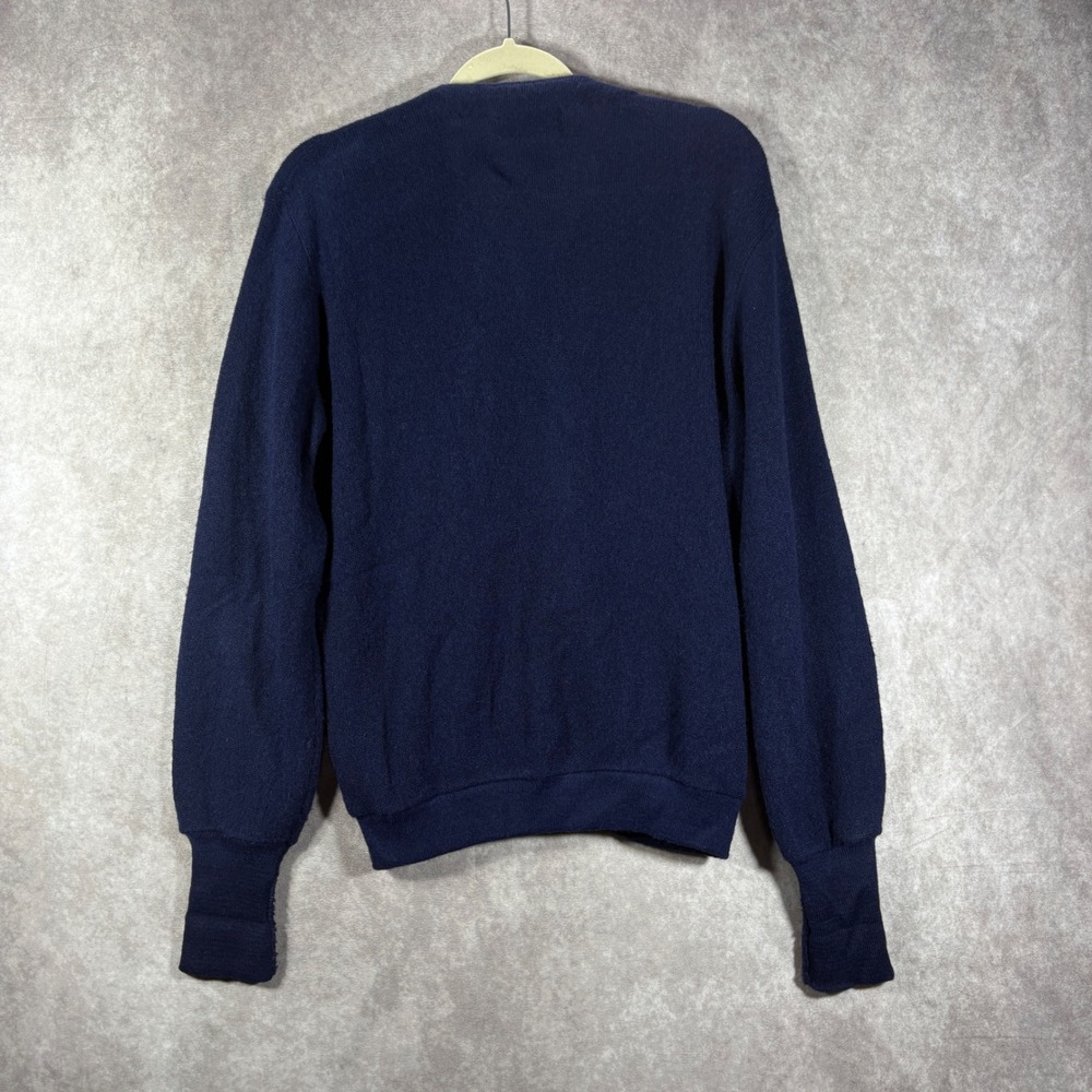 Vintage Izod Lacoste Cardigan Mens Size Medium Navy Blue V-Neck Knit Preppy 80s - Picture 4 of 7